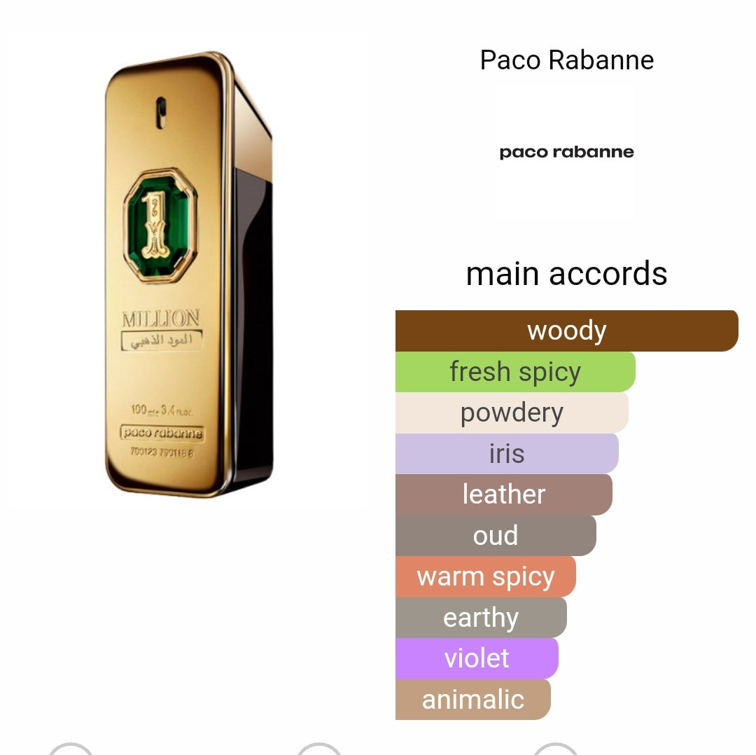 1 Million Golden Oud Paco Rabanne for men Decants – FatBoy Fragrance