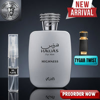RASASI HAWAS HIGHNESS (TYGAR TWIST) 5ML SAMPLES PRE-ORDER SHIP BY 6/22