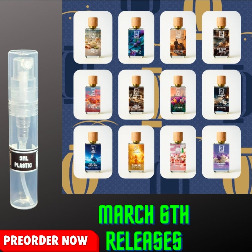 DUA FRAGRANCES MARCH 6TH RELEASES 3ML SAMPLES PRE-ORDER SHIP BY 3/17