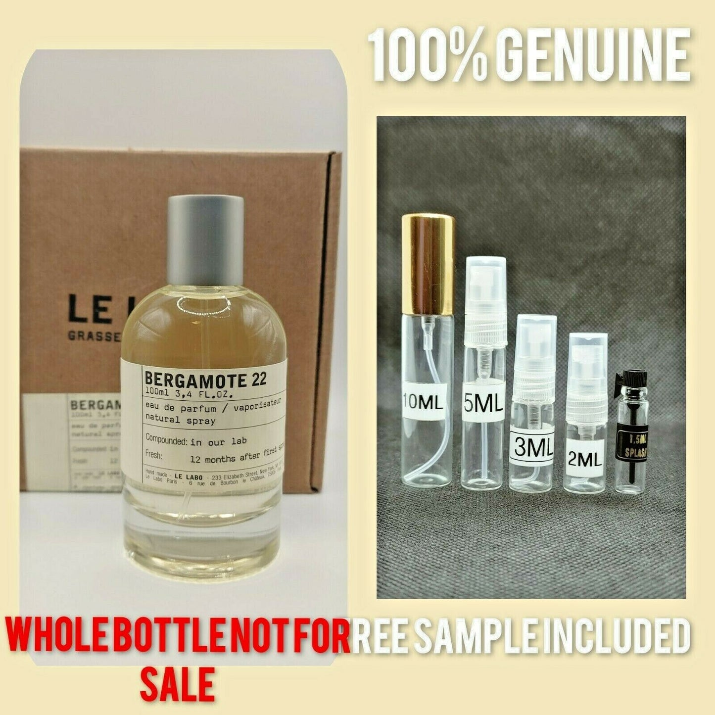 Le Labo Bergamote 22 by  Samples Plus Free Sample+bag