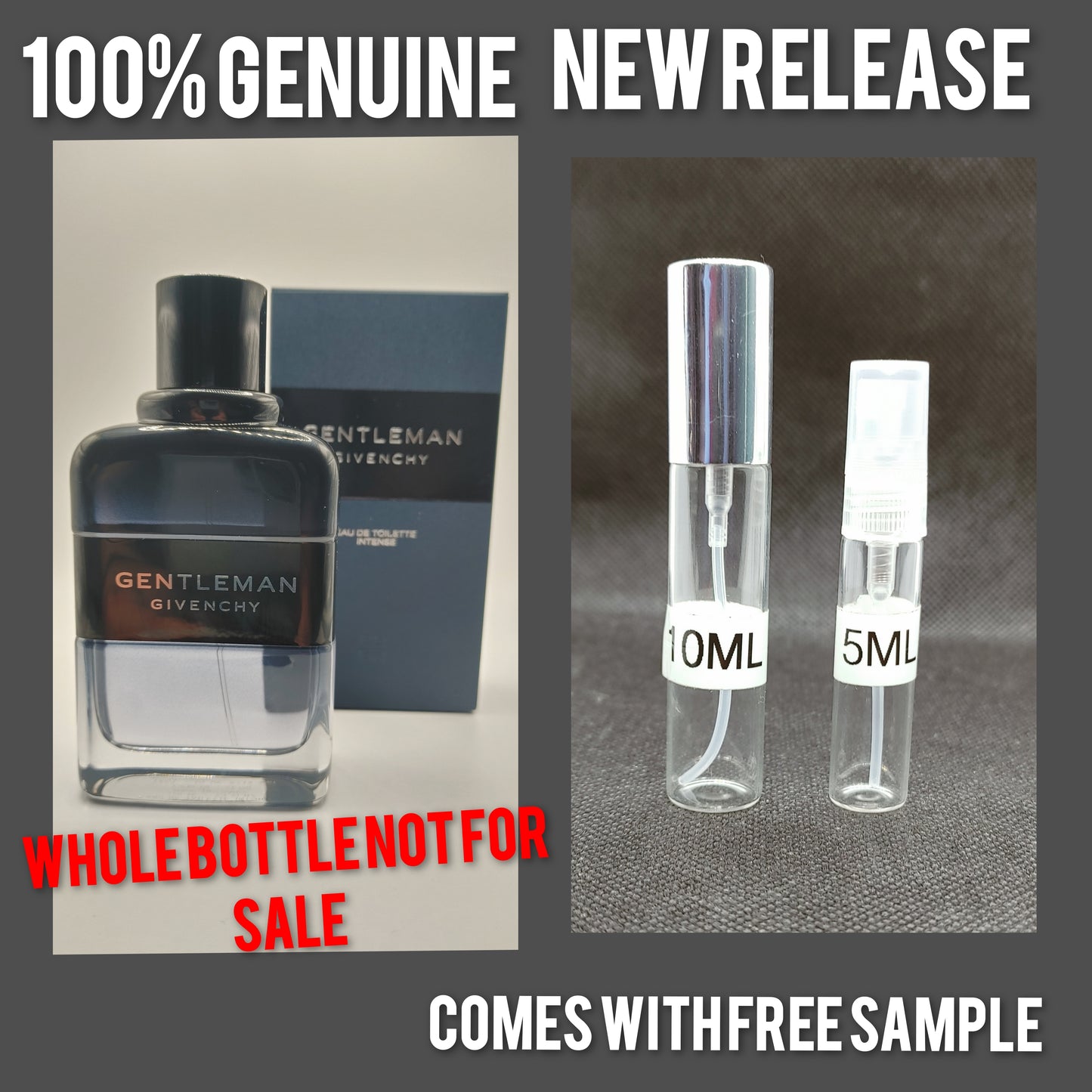 Givenchy Gentleman Eau De Toillete Intense Samples. Comes with Free Sample and travel bag