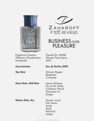 New* TLTG Reviews x Zaharoff BUSINESS OVER PLEASURE Sample .Plus Free Sample